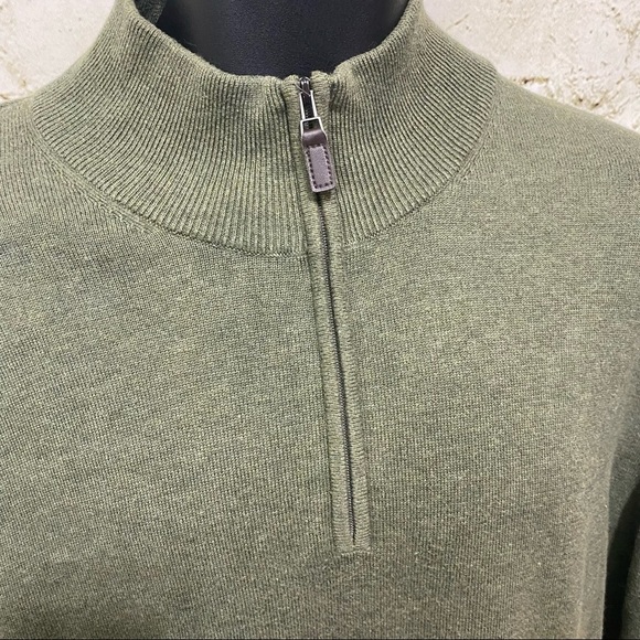 Jos A Bank Green 1/2 Zip Pullover Pima Cotton Sweater - Picture 2 of 4